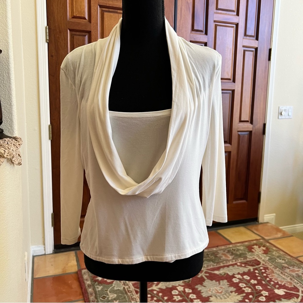 Ronen Chen Women Ivory Long Sleeve Cowl Neck Top 3